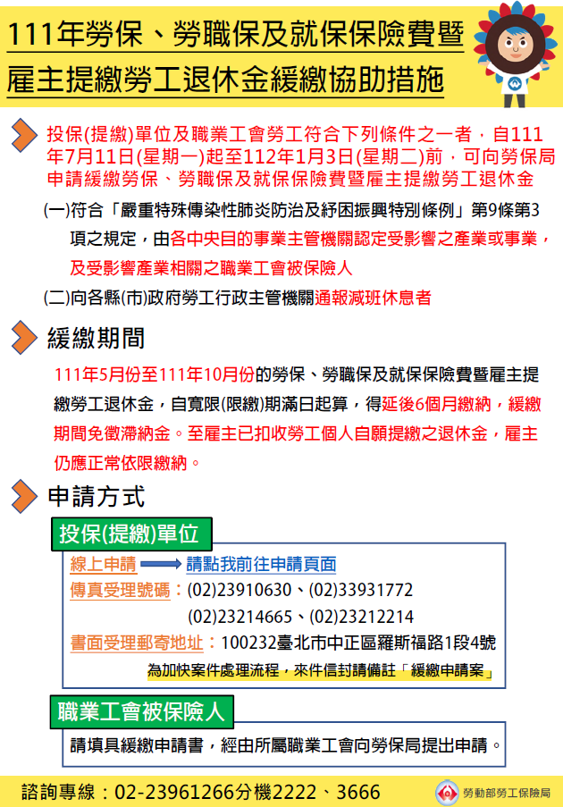 勞、就保保險費及勞工退休金緩繳協助措施