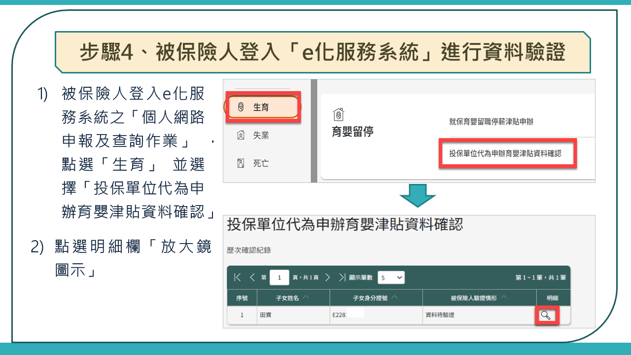 步驟4、被保險人登入「e化服務系統」進行資料驗證