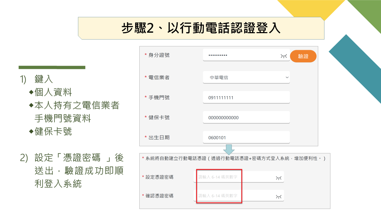 步驟2、以行動電話認證登入